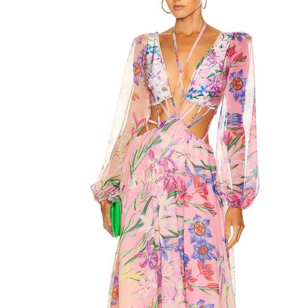 Pat Bo Iris Longe Sleeve Plunge Dress